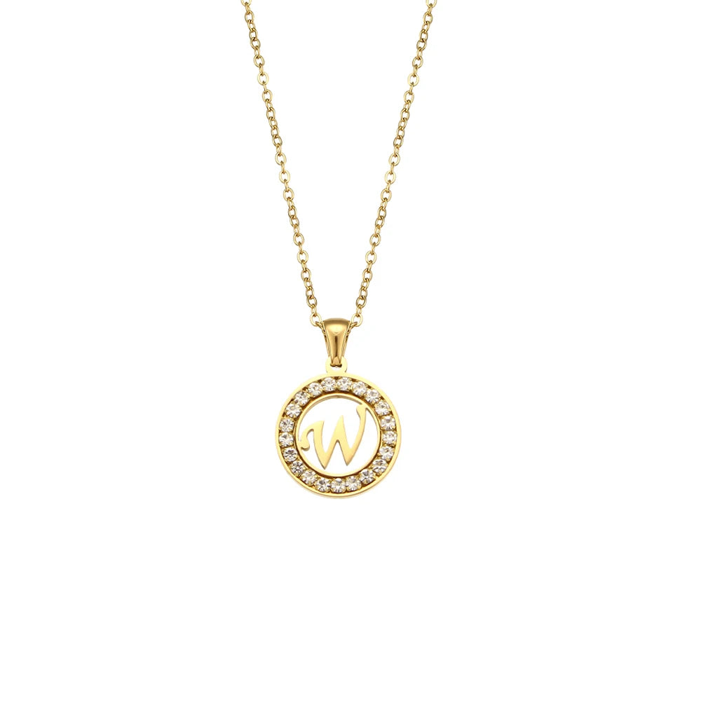 E.B.belle Hollow Round Zircon Paved 26 Alphabet Initial Necklace Ladies Elegant Birthday Gift 18K Gold Plated Letter Necklace