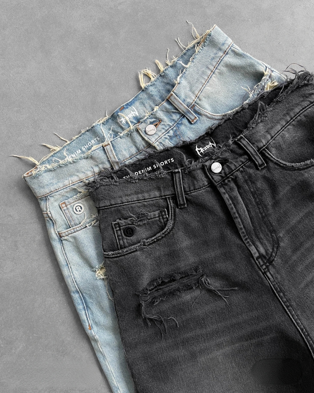 Reaven High Quality Black Punk Washed Denim Shorts Mens Summer Hip Hop Ripped Hole Raw Edge Jorts Y2k Retro Street Jean Shorts