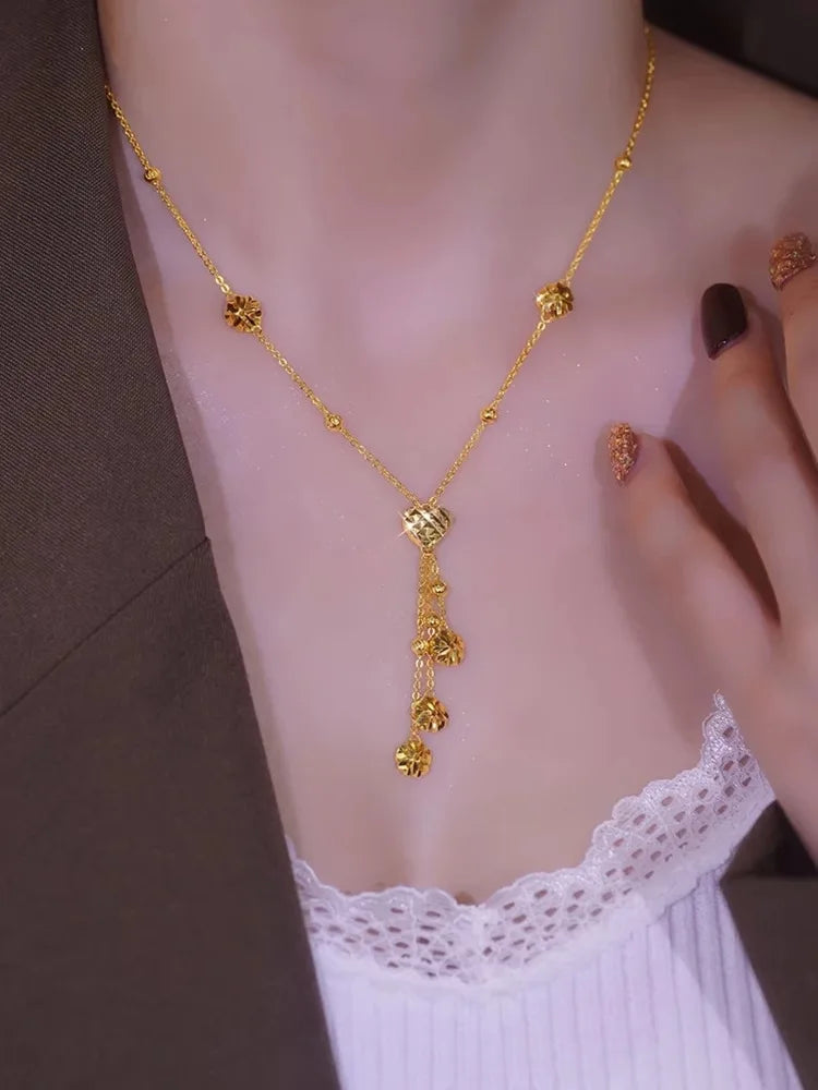 Fashion 18 K Gold Color Heartlove Shape Pendant Necklace for Women Bride Clavicle Chain Birthday Wedding Jewelry Gifts Not Fade