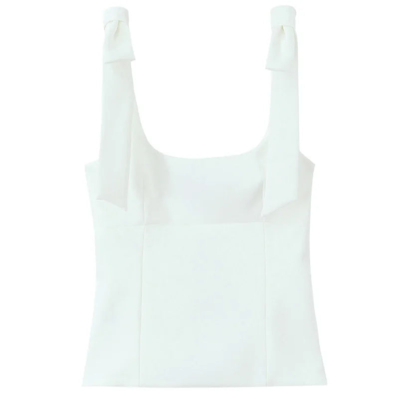TRAF Butterfly Crop Top Woman Summer Yellow White Slip Top Cute Bow Off Shoulder Tank Top Tanks & Camis Sleeveless Backless Tops
