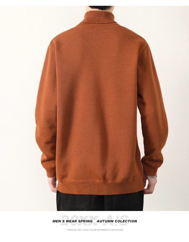 Mens Winter Sweater Thick Warm Knitwear Man Classic Solid Bottom Shirts Men's Pullover White Beige Korean Fleeced Clothes