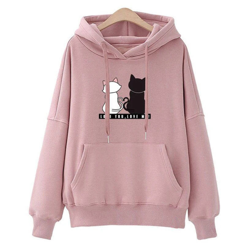 2024 Autumn Hoodie Women's Casual Hooded Sweatshirt Creative Hoodie Matching Streetwear Cute Cat Pattern Monogram Hoodie CYXX077