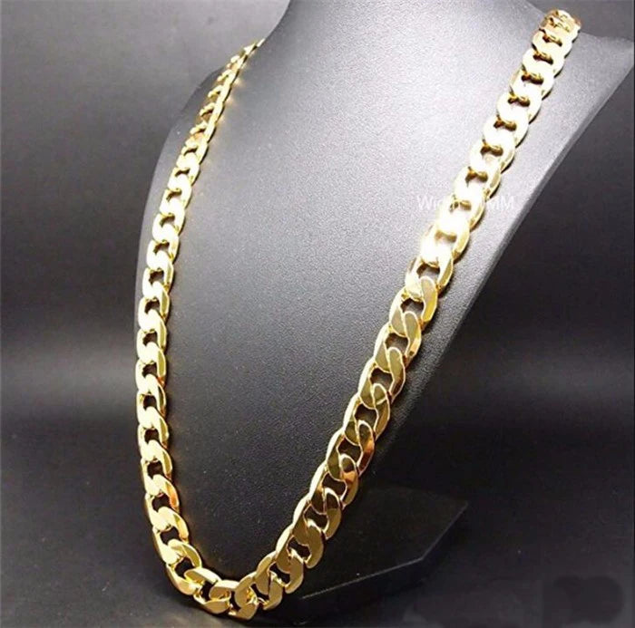 Puur Goud Kleur Ketting Sieraden, plated 24K Gold 10Mm Heavry Ketting Voor Mannen 20'', 22 " , 24" , 26" , 28" ,30"