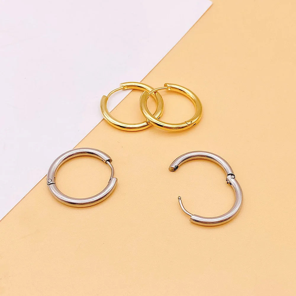 LATS 2024 New Simple Stainless Steel Small Hoop Earrings for Women Men 8mm To 20mm Round Cartilage Ear Piercing Fashion Jewelry