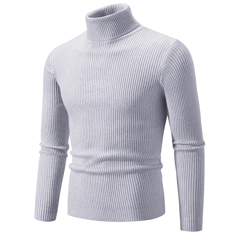 Spring Autumn New Men's High Neck Sweater Solid Color Pullover Knitted Tight Warm Top Casual Turtleneck Versatile Inner Matching
