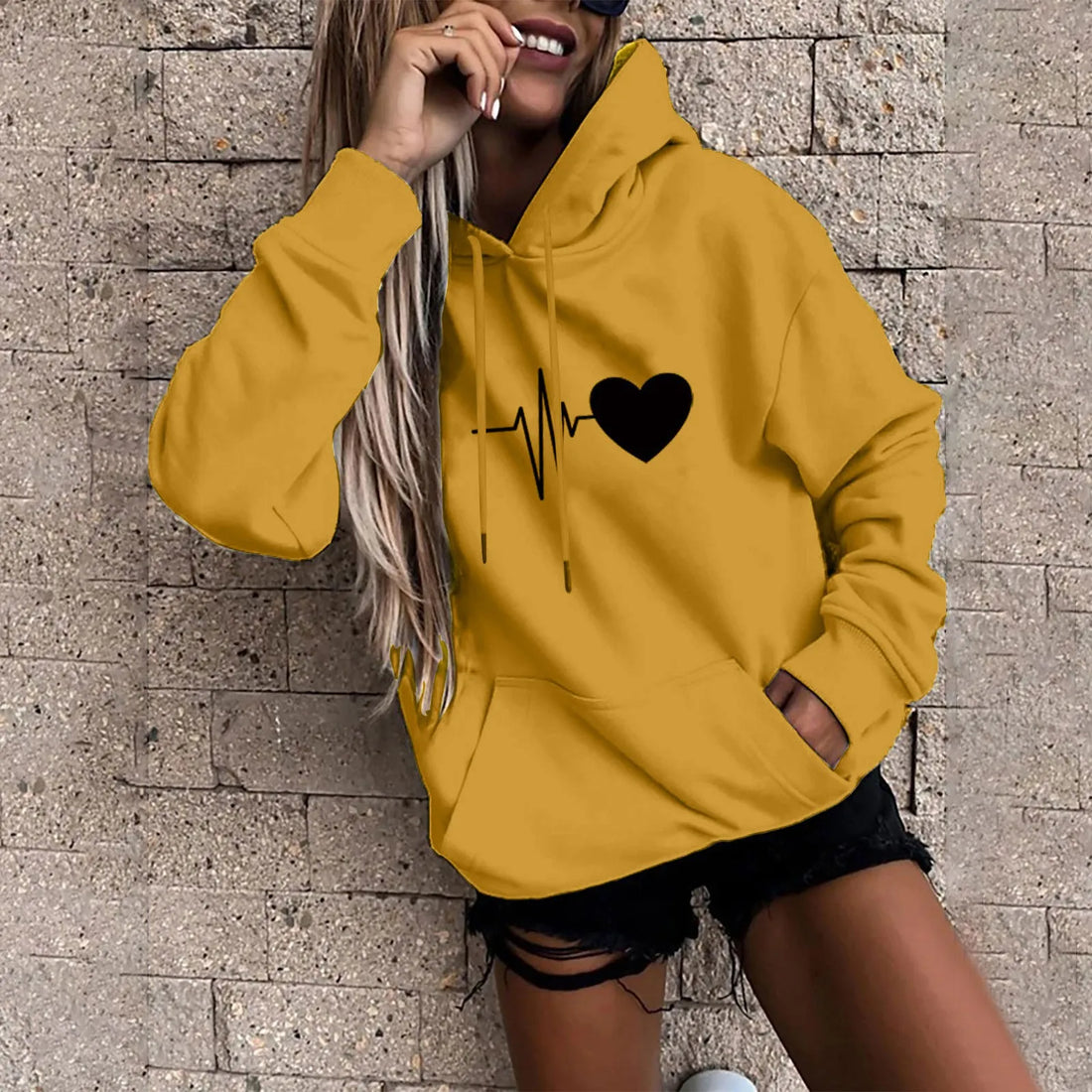 Women's Hoodies Tops Long Sleeve Sports blouse Spring Fashion fun Print Sweatshirts Solid Casual Loose Hooded Sweatshirt
