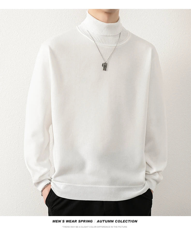 Mens Winter Sweater Thick Warm Knitwear Man Classic Solid Bottom Shirts Men's Pullover White Beige Korean Fleeced Clothes