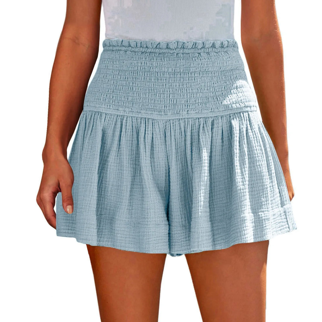 Women Shorts Ladies Casual Solid Color Breathable Fashion Wide Leg Shorts For Women Summer Female Pleated Shorts