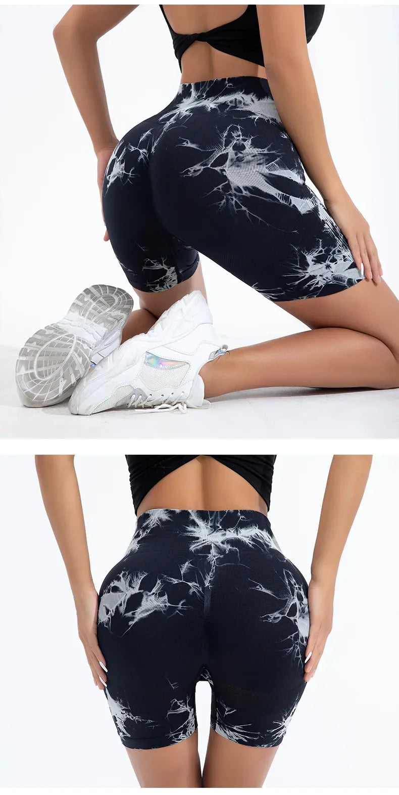 High Waist Yoga Shorts Women Seamless Push Up Shorts Gym Workout Running Shorts Tie Dye  Fashion Knit Slim Three Point Pants