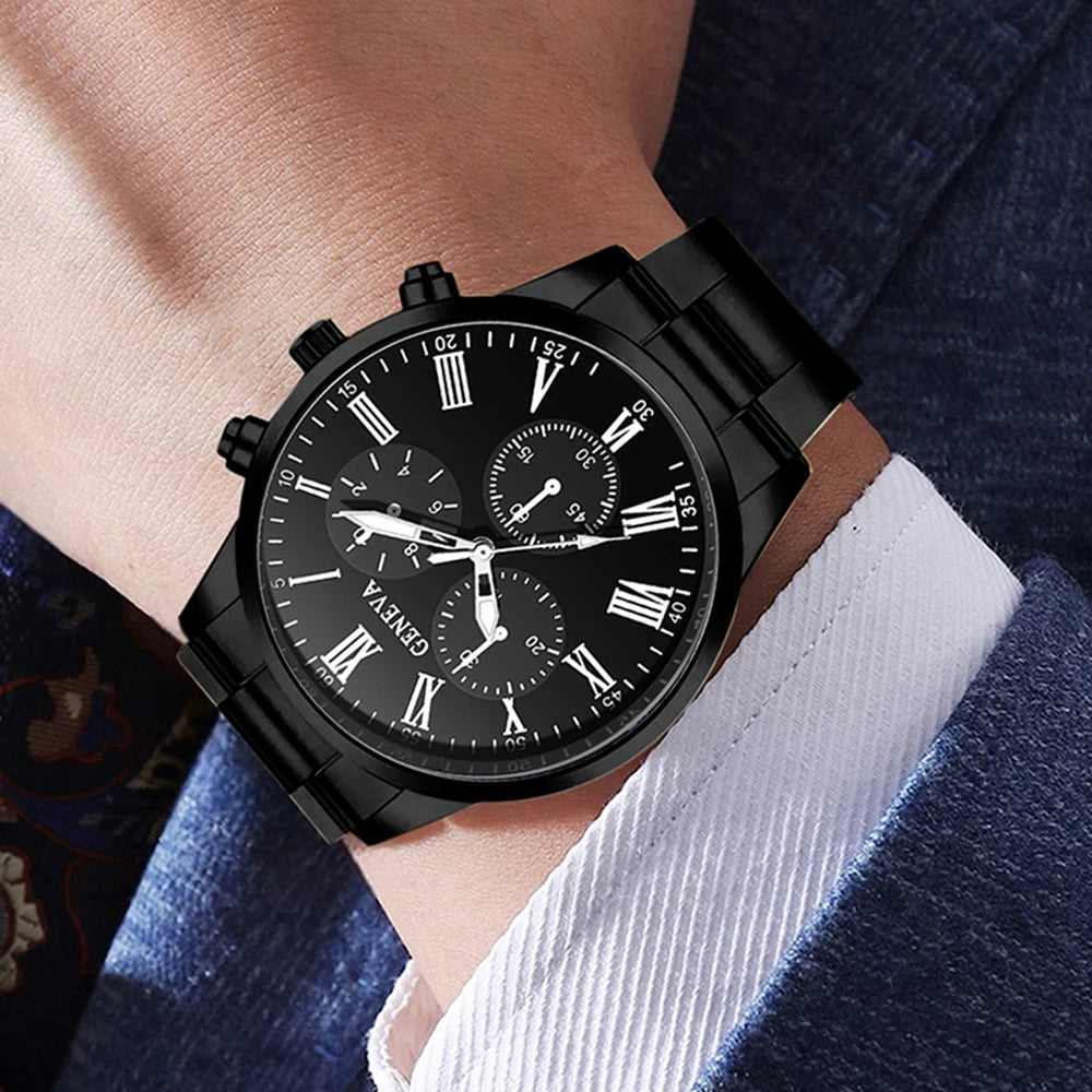 2PCS Men's Watch Set Business Trend Fashion Quartz Watch Set Suitable for Daily Clothing Matching Perfect Gift