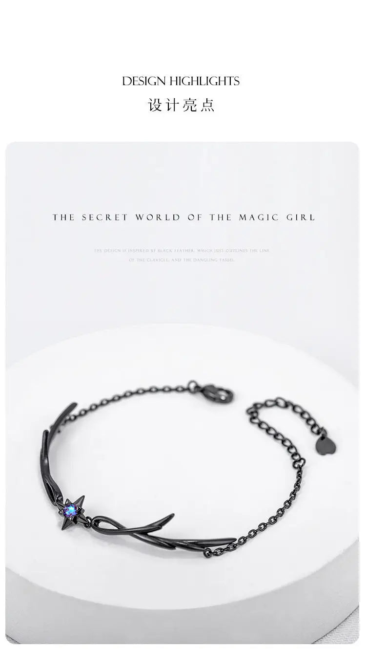 Delicate Shiny Zircon Star Bracelet for Women Simple Gothic Dark Angel Wings Trend Jewelry Girls Gift