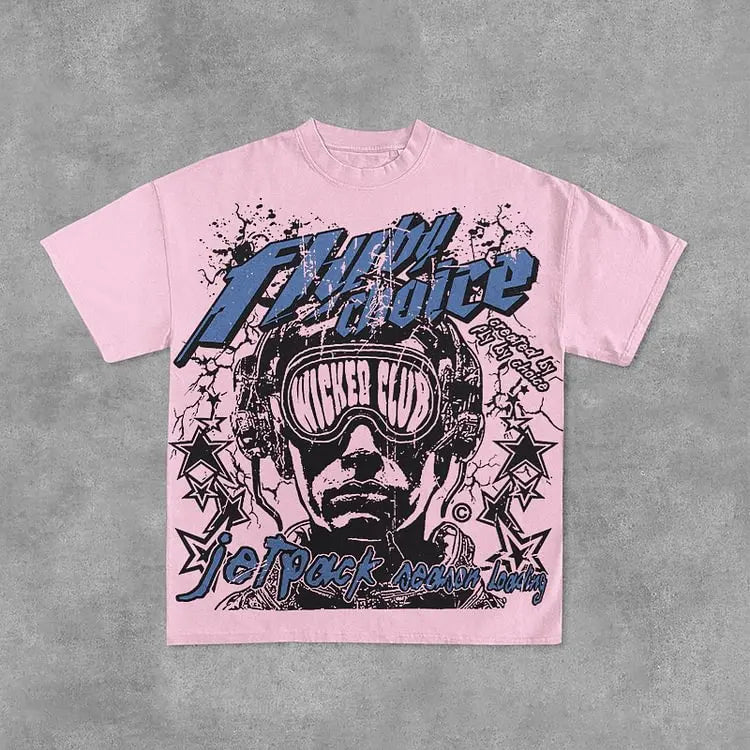 Vintage Fly By Choice Graphic Print 100% Cotton Short Sleeve T-Shirt Men Y2K Summer Vintage Oversize Tshirt Streetwear Women Top