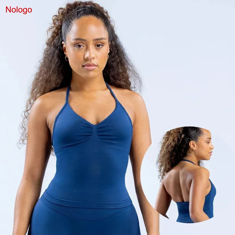 Impact Longline Strappy Top Women Seamless Yoga Tank Tops Ruched Backless Gym Clothes Workout Sleeveless Shirts With Buit In Bra