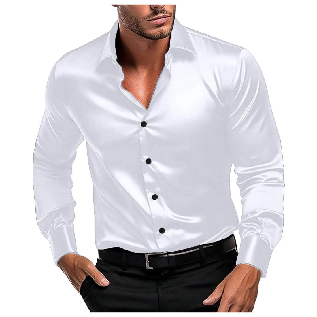 Male Stretch Wrinkle Dress Shirts Formal Wedding Prom Long Sleeve Slim Fit Button Down Shirt Retro Handsome Casual Thin Shirt
