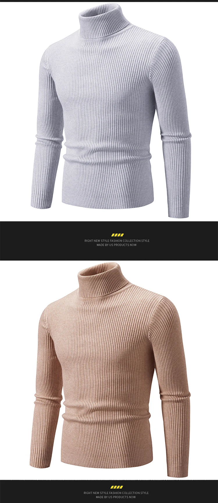 Spring Autumn New Men's High Neck Sweater Solid Color Pullover Knitted Tight Warm Top Casual Turtleneck Versatile Inner Matching