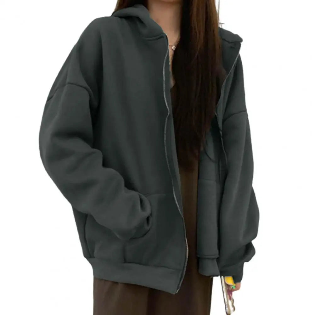 Streetwear Thick Hooded Hoodie Women Vintage Long Sleeve Embroidery Loose Zip Up Hoodies Autumn Couple Sweatshirt Jacket