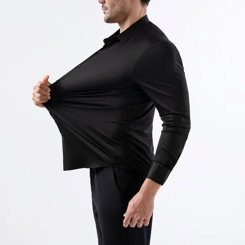 100 KG Non-Iron Four-way stretch Men's Long Sleeve Shirt Silky Foreign Trade Cross-Border Amazon Euro Men's TopS Shirts