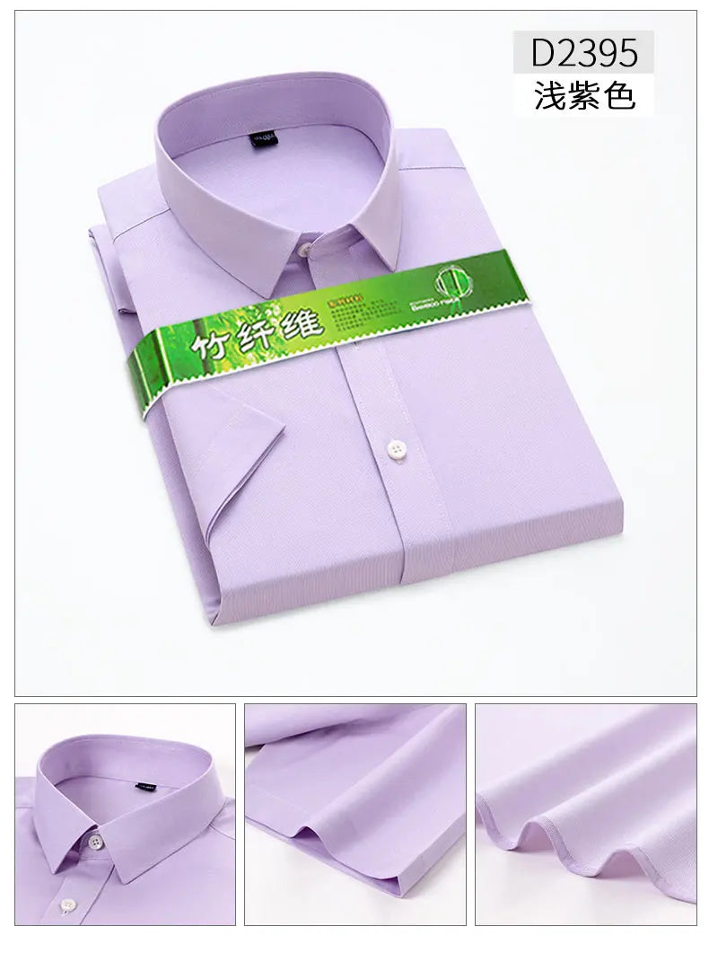 Bamboo Fiber Stretch Men Shirt Fashion Casual Business Short-Sleeved Top Anti-Wrinkle No-Iron Solid Color Formal Shirt S-6XL