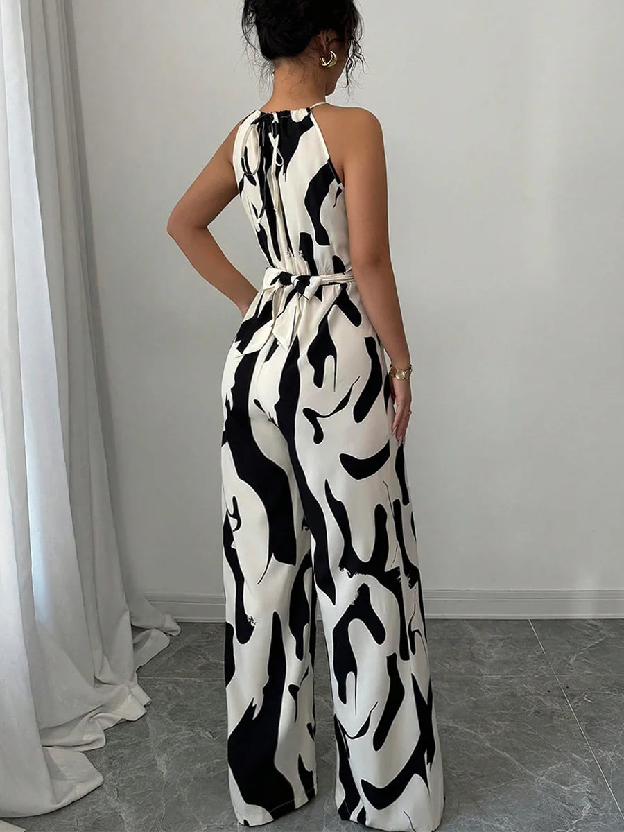 Jumpsuits Women Print One Piece Sleeveless Overalls Wide Leg Long Pants High Waist Rompers Y2k Streetwear Jumpsuit 2025 Party