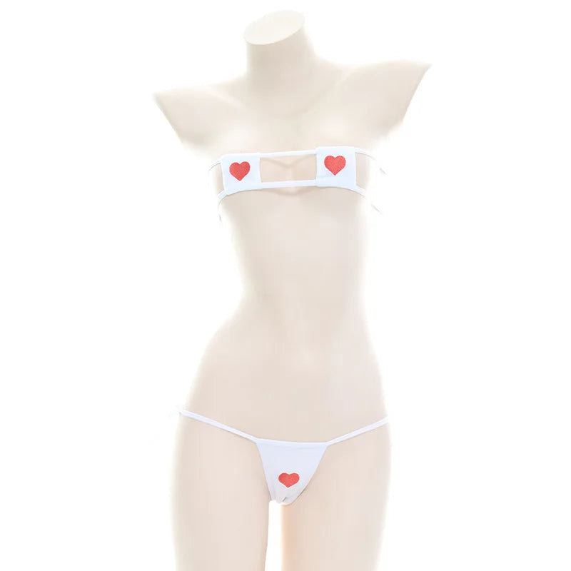 2025 Striped Halter Micro Bikini Set Lolita Kawaii Swimsuit Backless String Tied Bathing Suit