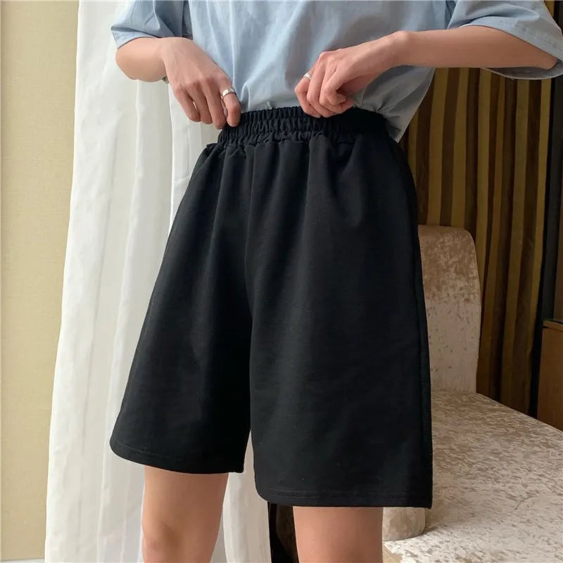 Elastic Waist Korean Style Short High Waist Pants Fitness Running Shorts Women Summer Harajuku Loose Casual Large Sports Shorts