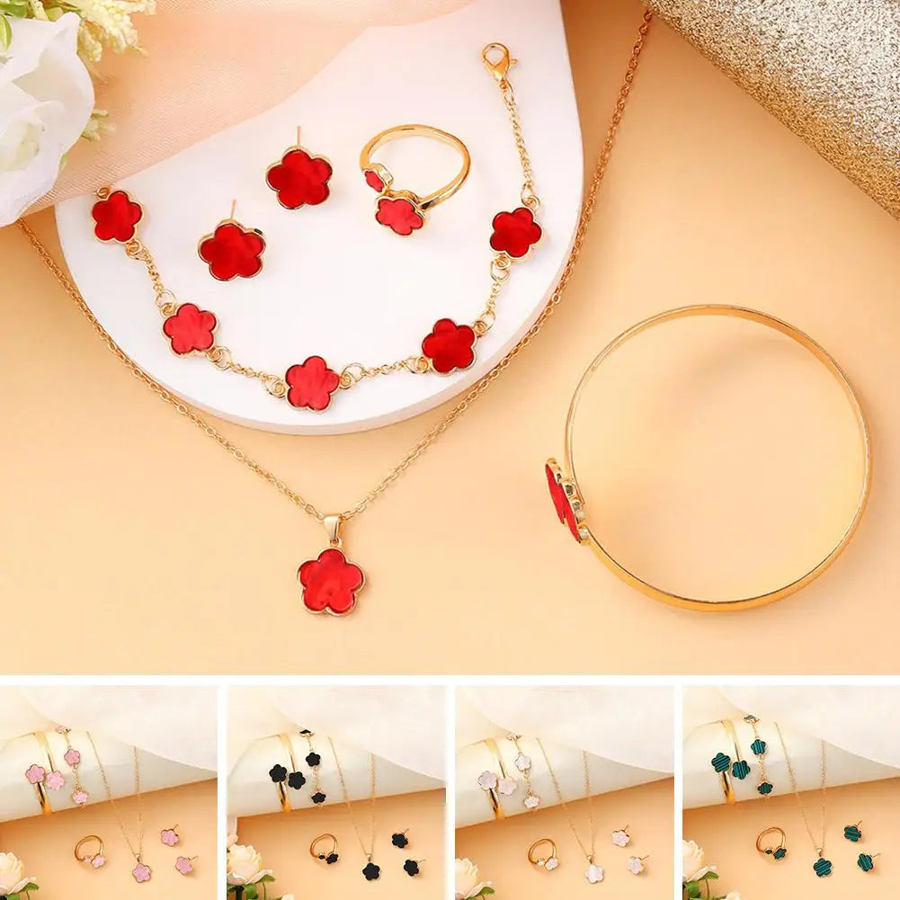 5 Pcs Set Jewelry Stainless Steel Five Leaf Clover 316L Bracelets For Women Elegance French Niche Necklaces Bracelets Earrings