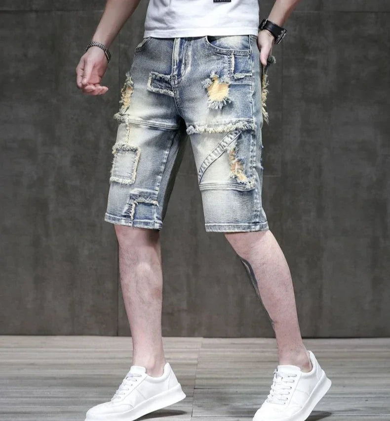 Long Male Denim Shorts with Pockets Skinny Half Men's Short Jeans Pants Bermuda Slim Ripped Sale Popular Streetwear Luxury Xxxl