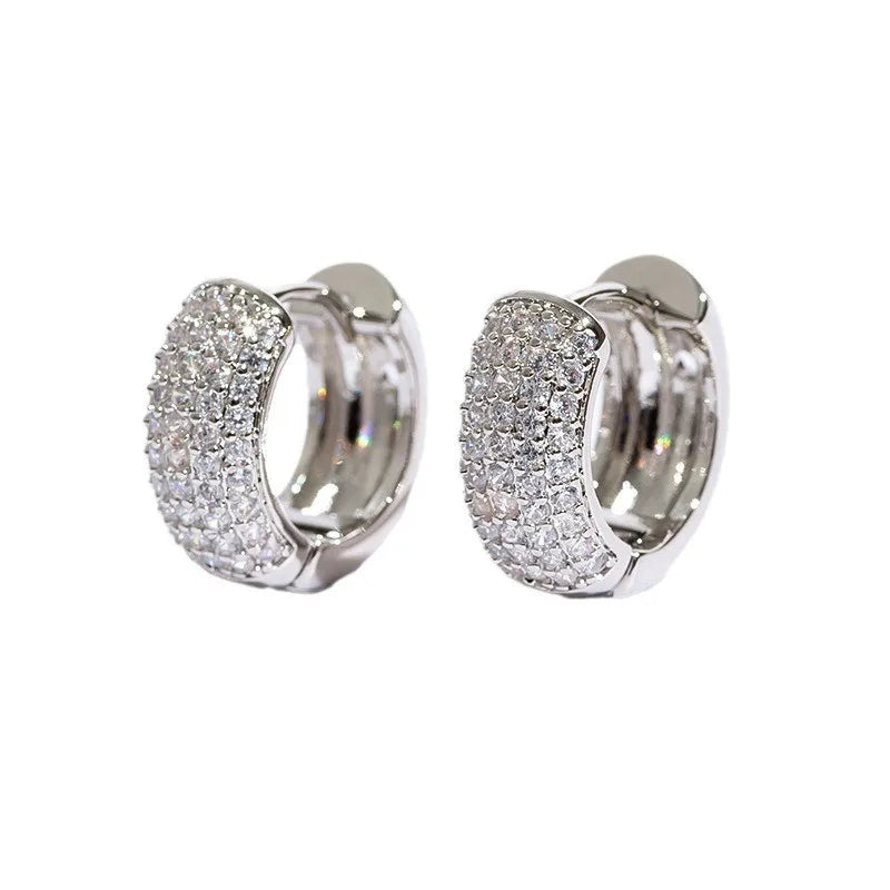 Luxury Full Zircon Multi-Row Sparkling Silver Color Hoop Earrings for Men Women Fashion Jewelry New Arrival