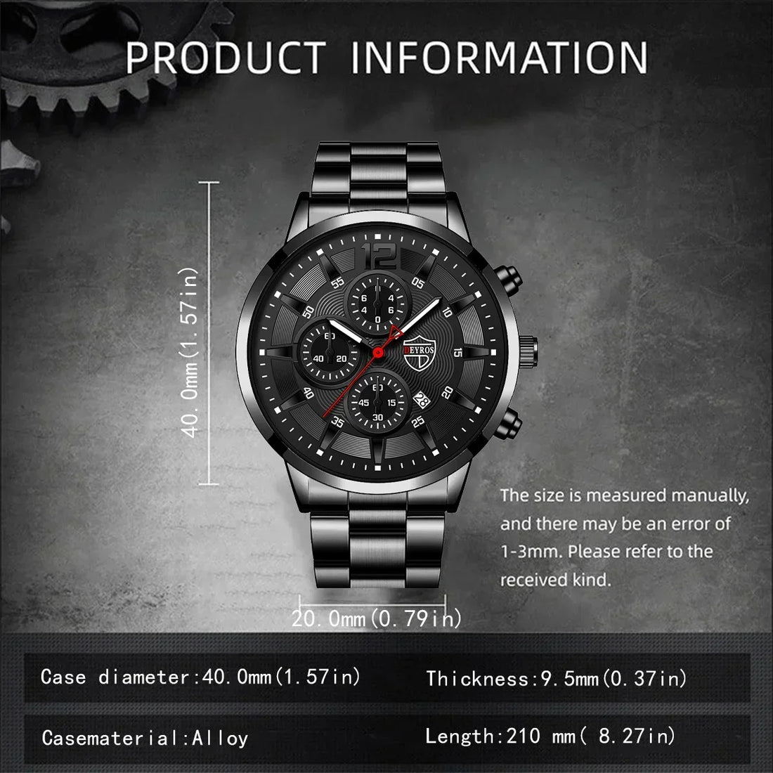 4pcs Classic Black Men's Watch Quartz Watches Are Suitable for Everyday Wear