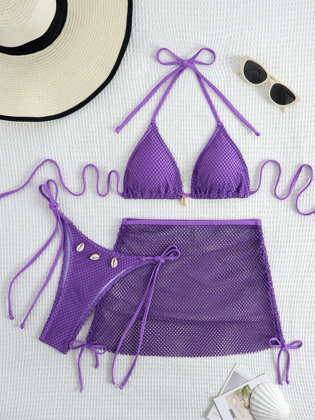 New Sexy Net Bikinis Female Swimsuits Women Three-Piece Swimwear Beach Swim Wear Bathing Suits Brazilian Bikini Set Pool Bather