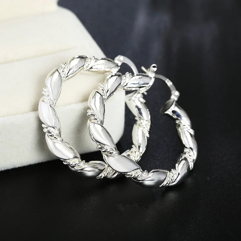 Hot 18K rose gold Rope Round big 4cm hoop earrings 925 Sterling silver Fashion Jewelry Wedding party popular Brand Holiday gifts