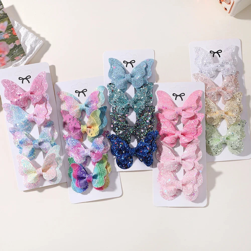 2/4/5Pcs Women Girl Glitter Butterfly Hair Clip for Children Sequins Bow Hairpins Cute Headwear Trendy Hairgrip Hair Accessories