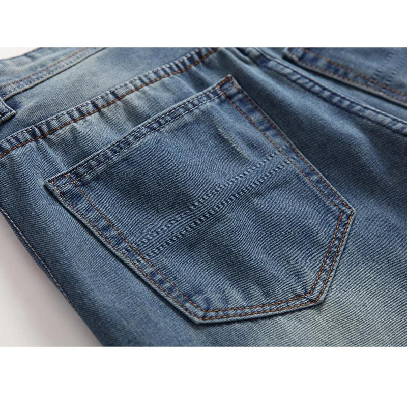 Men Pants High Quality Streetwear Men's Ripped Nostalgic Scratched Jeans Casual  Button Straight Denim Trousers Male Pant