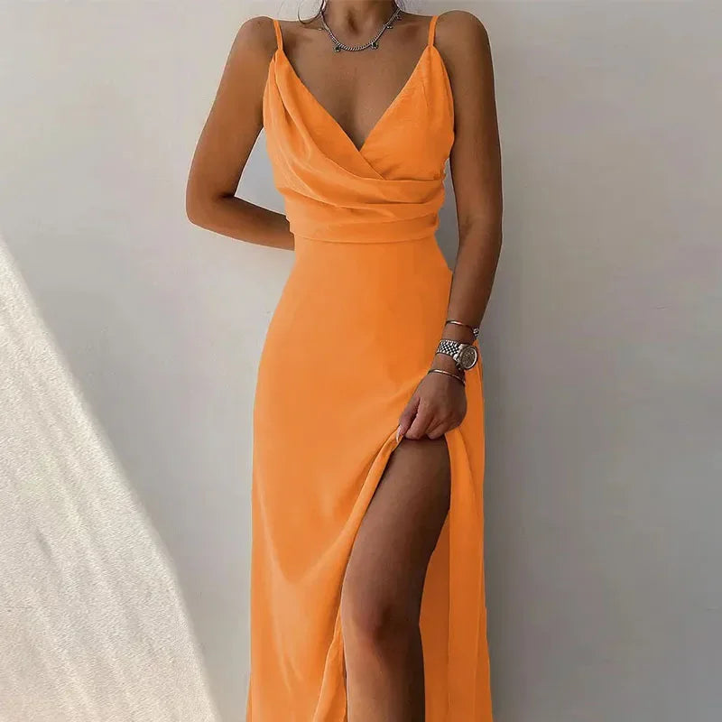 Women Print Dress Camisole V Neck Sleeveless A Line Long Dresses Spaghetti Strap Sexy Evening Skirt Prom Summer 2025 Vestidos