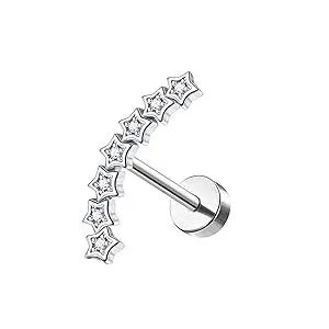 Bobisty 1pc 16G Cartilage Stud Earrings for Women Stainless Steel Small Opal Earring Studs Lip Bar Nose Ear Piercing Jewellery
