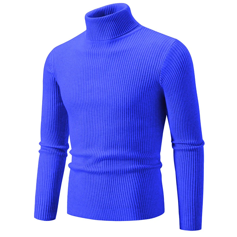 Spring Autumn New Men's High Neck Sweater Solid Color Pullover Knitted Tight Warm Top Casual Turtleneck Versatile Inner Matching