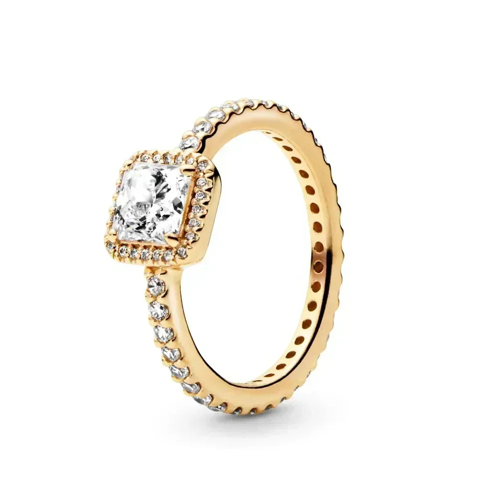 New 925 Sterling Silver Shiny Classic Gold Color Crown Bow Heart-shaped Rings Exquisite Luxury Charm Women's Jewelry Party Gifts