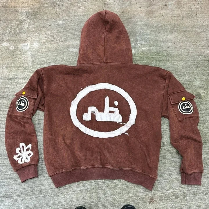 Y2K Zip Up Hoodie Harajuku Hip Hop New Fashion Patch Embroidery Oversized Hoodie Men Women Loose Casual Hoodie Jacket Streetwear