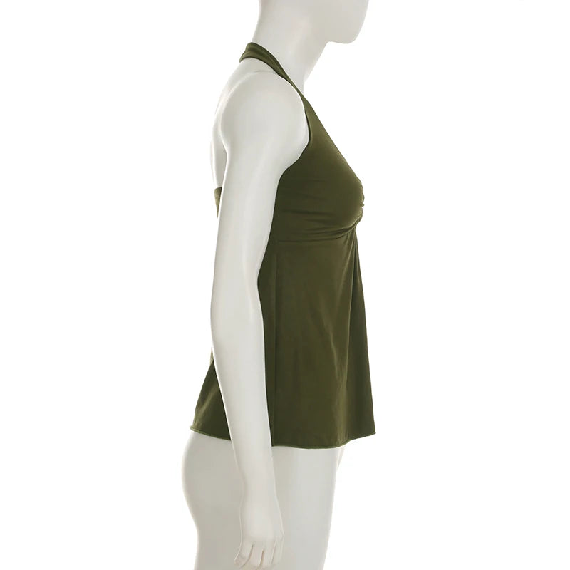 Darlingaga Vintage Embroidered Sticker Cross Halter Backless Camis Women's Fashion Summer A-Line Basic Solid Top Y2K Aesthetics
