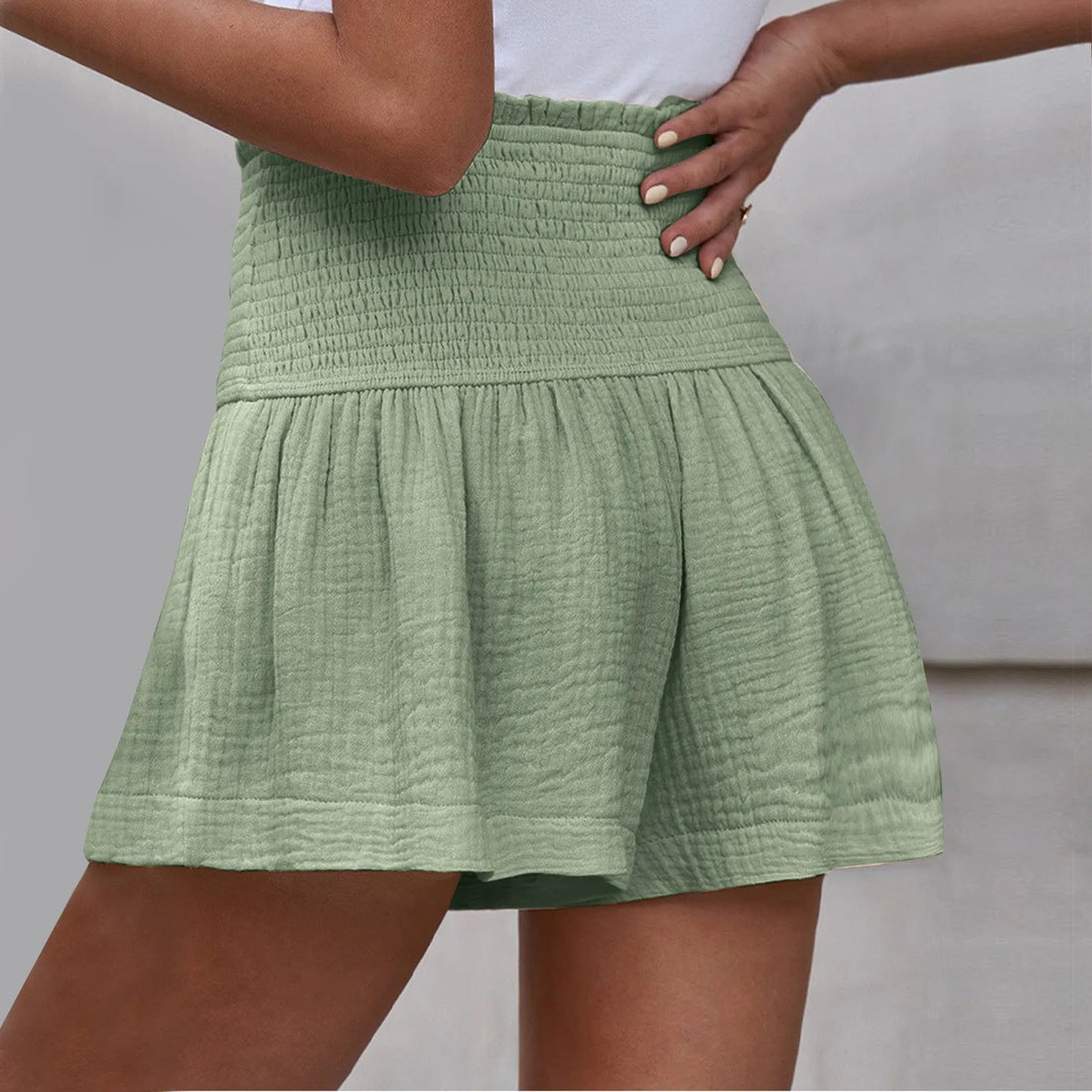 Women Shorts Ladies Casual Solid Color Breathable Fashion Wide Leg Shorts For Women Summer Female Pleated Shorts