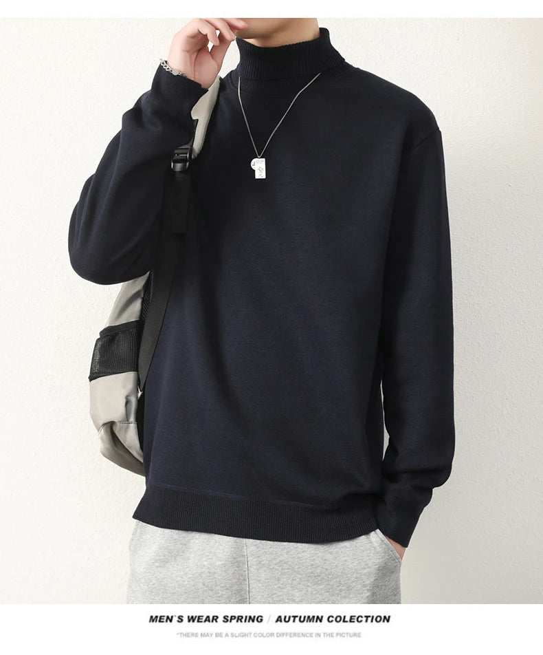 Mens Winter Sweater Thick Warm Knitwear Man Classic Solid Bottom Shirts Men's Pullover White Beige Korean Fleeced Clothes