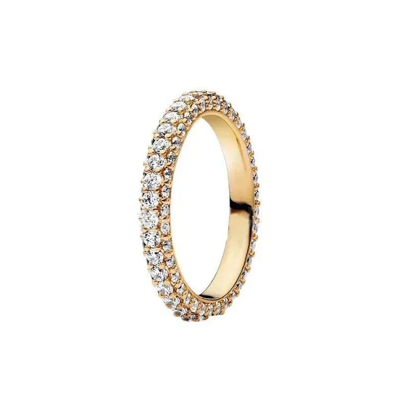 New 925 Sterling Silver Shiny Classic Gold Color Crown Bow Heart-shaped Rings Exquisite Luxury Charm Women's Jewelry Party Gifts