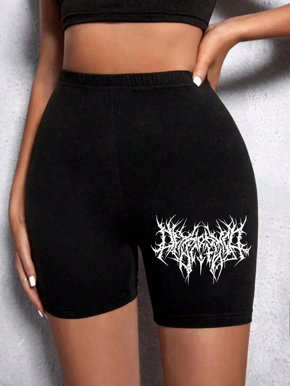 Trend Women Sports Shorts  Simple White Line Letter Graphic Print Tight Shorts High Elastic Comfortable Soft Thin Female Clothes