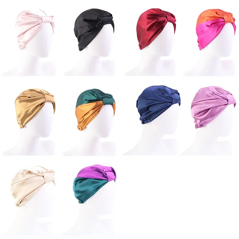Double Layer Satin Sleep Bonnet for Women Adjustable Hair Protector for Curly/Natural Hair Chemo Cap Nursing Night Cap Wide Band
