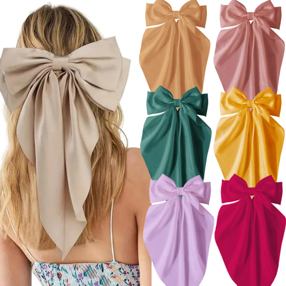 2/3/4/6/12pcs/set Silky Satin Oversized Bowknot Ribbon Hair Clip For Women Barrettes Metal Clips Aesthetic Hair Accessories