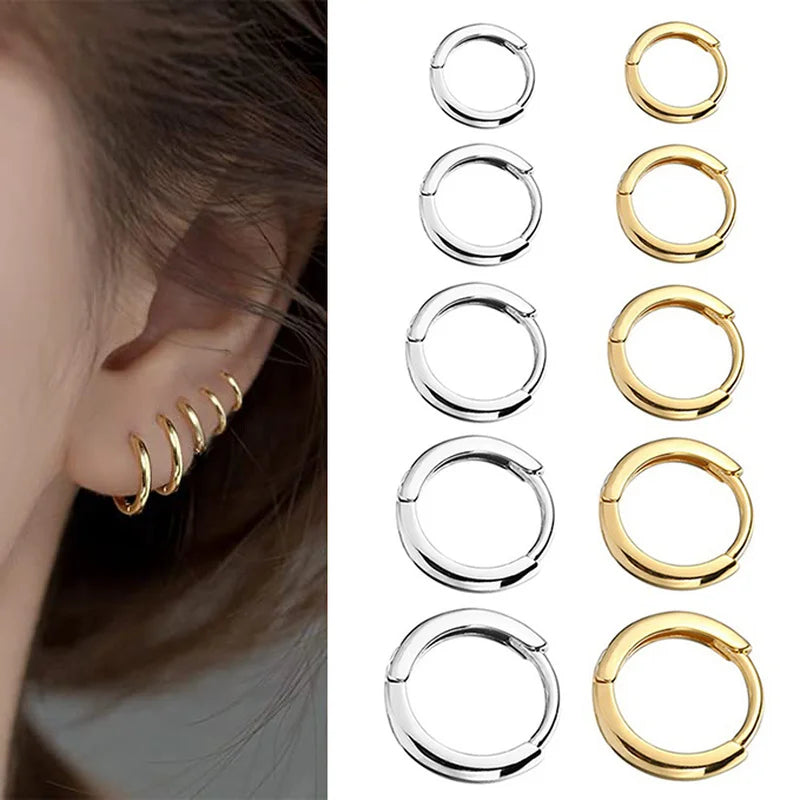 LATS 2024 New Simple Stainless Steel Small Hoop Earrings for Women Men 8mm To 20mm Round Cartilage Ear Piercing Fashion Jewelry