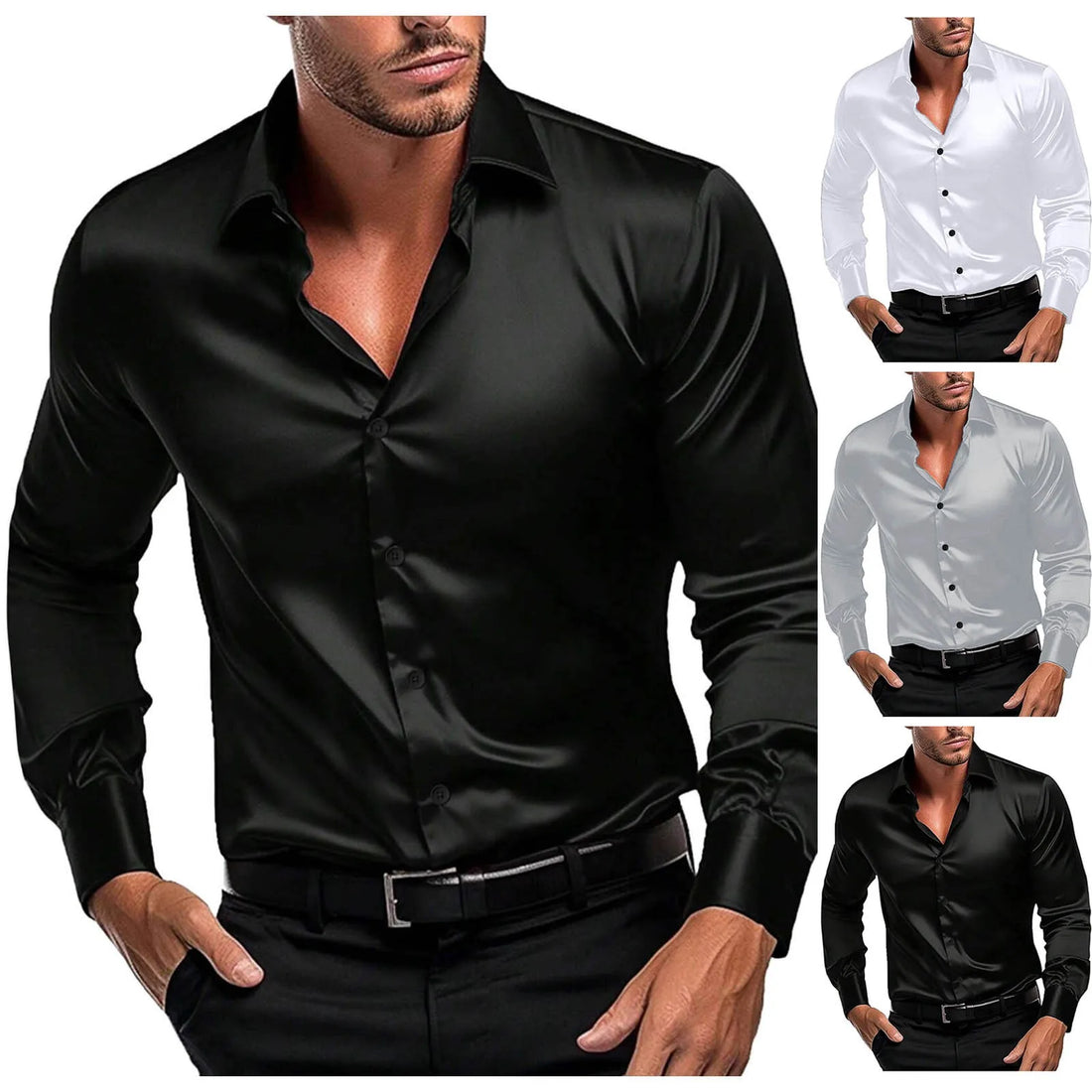 Male Stretch Wrinkle Dress Shirts Formal Wedding Prom Long Sleeve Slim Fit Button Down Shirt Retro Handsome Casual Thin Shirt