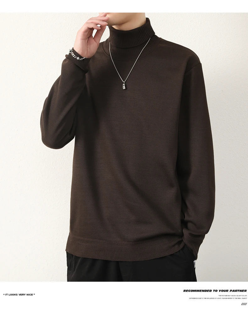 Mens Winter Sweater Thick Warm Knitwear Man Classic Solid Bottom Shirts Men's Pullover White Beige Korean Fleeced Clothes