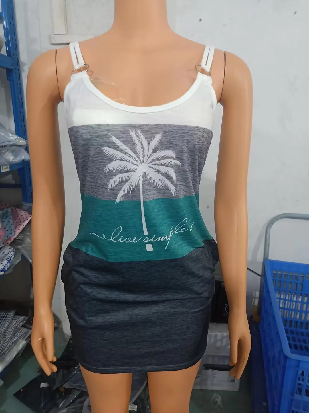 Women Dresses 2023 Summer Fashion Coconut Tree Print Colorblock Casual V-Neck Sleeveless Pocket Design Daily Vacation Mini Dress