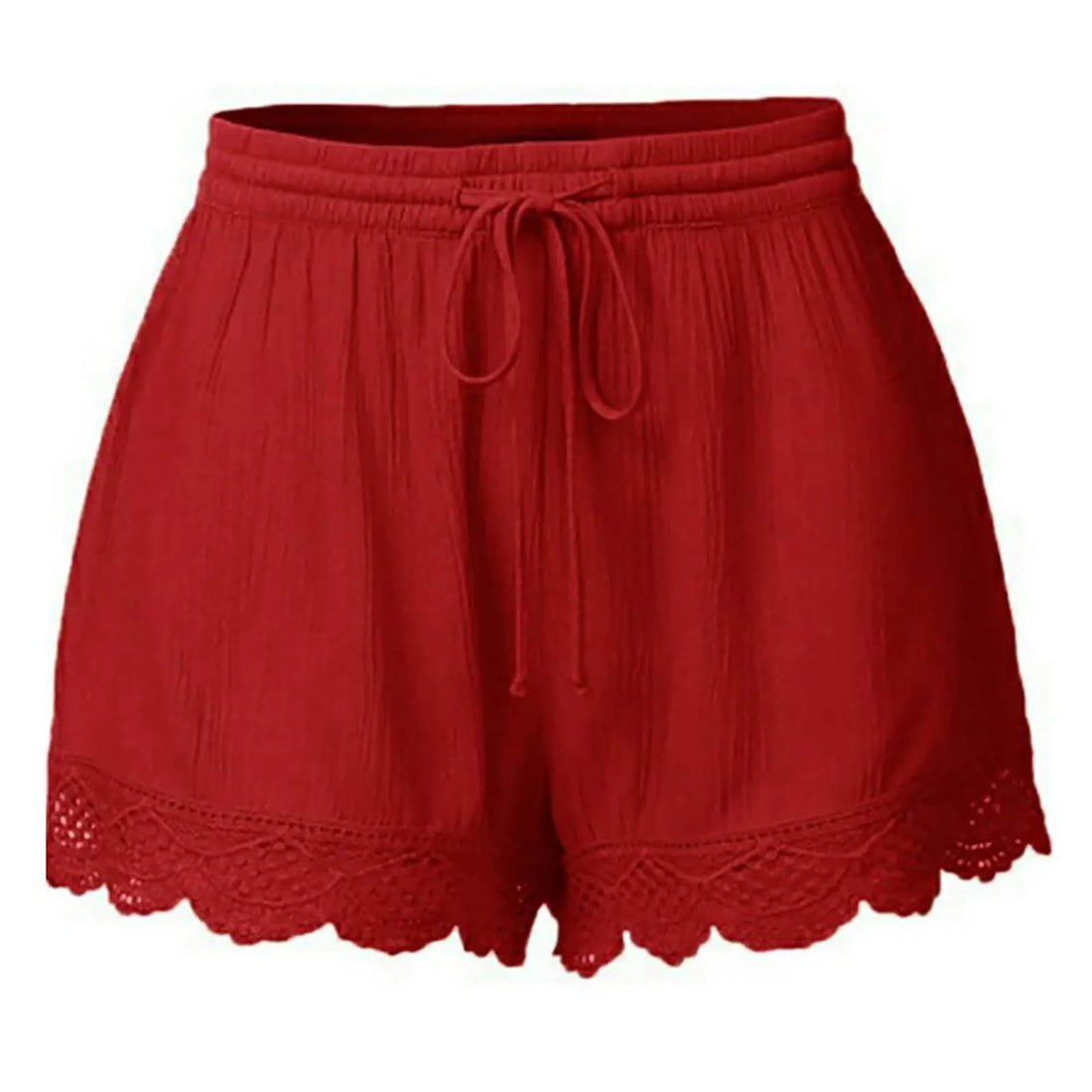 Ladies’ Casual And Versatile Solid Color Patchwork Lace Drawstring Shorts Basics Comfortable High Quality Plus Size Summer Pants